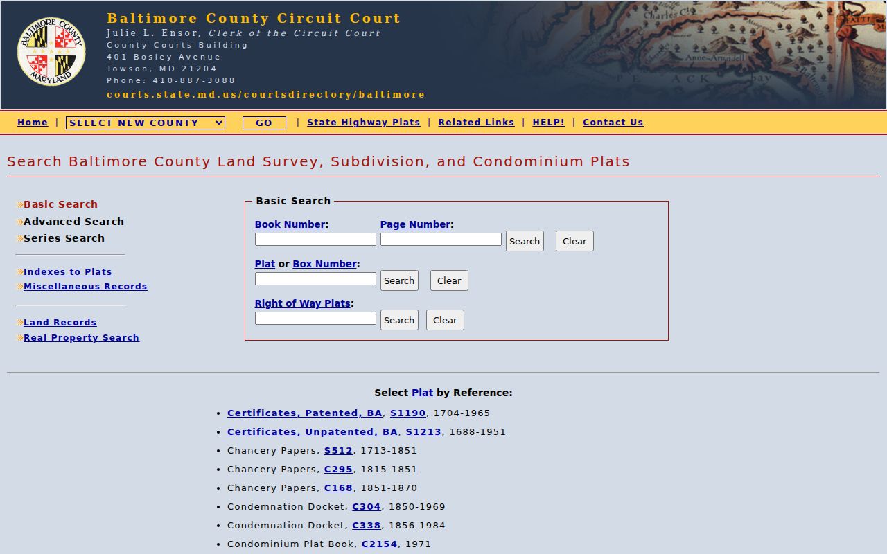 Towson people search options in the Baltimore County plats index