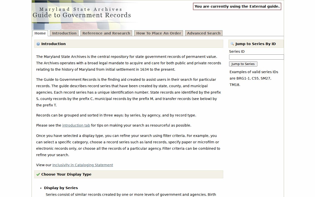 Towson public records series in the Maryland State Archives Guide